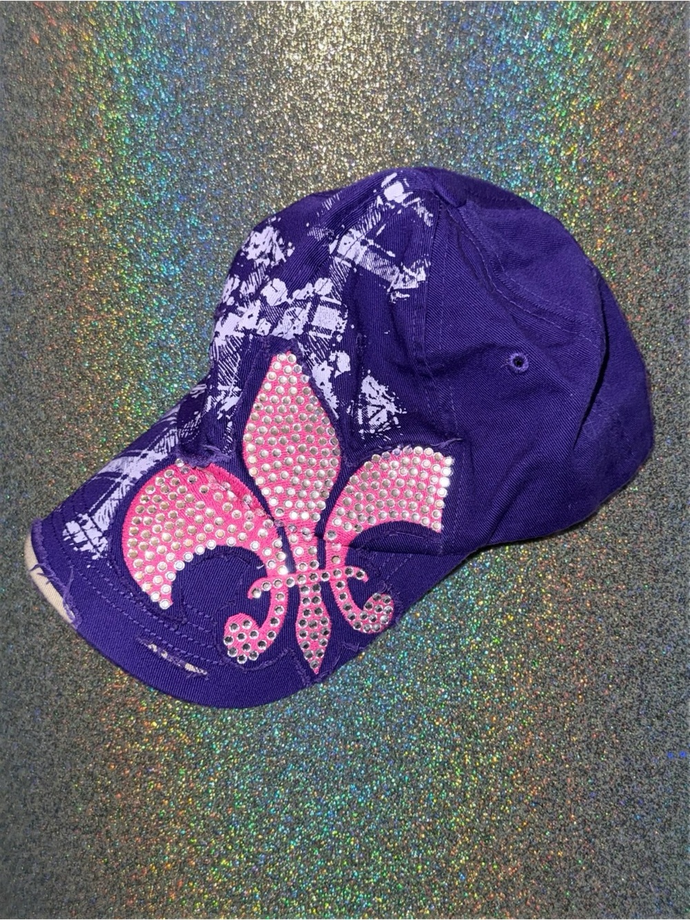 Levi's Purple Kids Cap with Pink Rhinestone Fleur-de-Lis